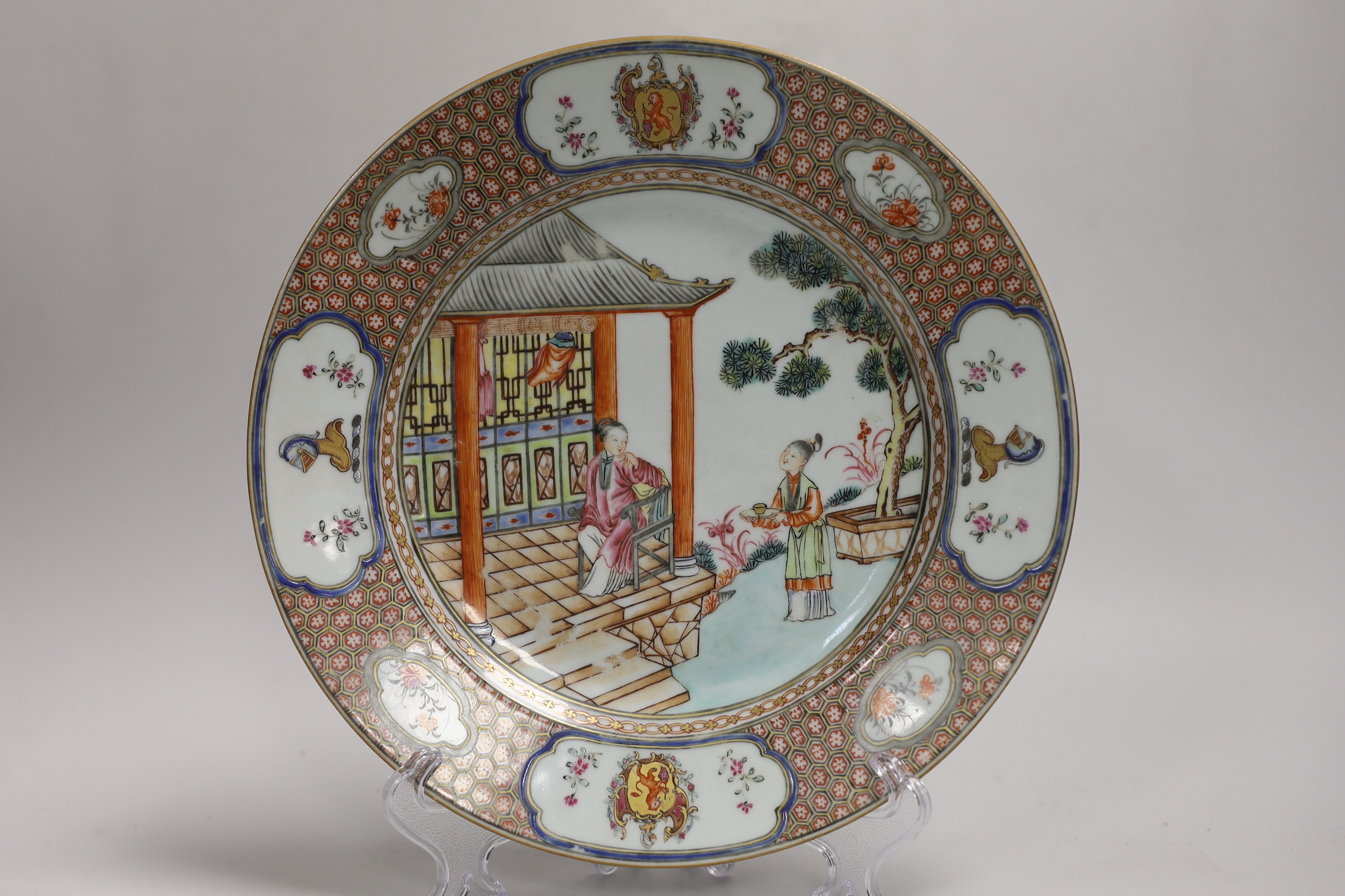 An 18th century Chinese export imperial plate and a continental cup and saucer